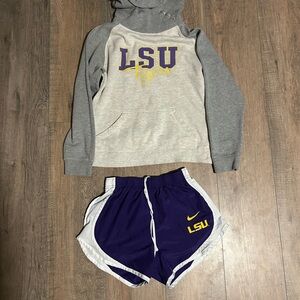 Nike Dri-FIT LSU Tigers Purple Athletic Shorts Womens XS and S LSU hoodie Bundle